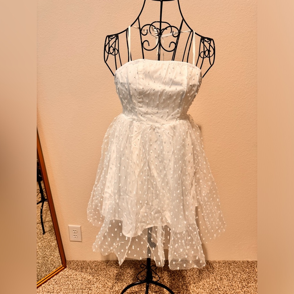 White Dress with Floral Tulle